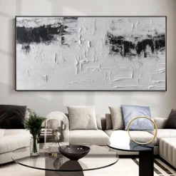 Handmade Oil Painting Canvas Wall Art Decoration Black and White Modern Simple Hand-Painted Abstract Decorative Picture for Home Living Room Decor Rolled Frameless Unstretched Painting