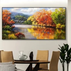 Handmade Oil Painting Canvas Wall Art Decoration Rivers and Lakes Reflect the Natural Scenery Landscape for Home Decor Rolled Frameless Unstretched Painting