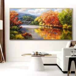 Handmade Oil Painting Canvas Wall Art Decoration Rivers and Lakes Reflect the Natural Scenery Landscape for Home Decor Rolled Frameless Unstretched Painting