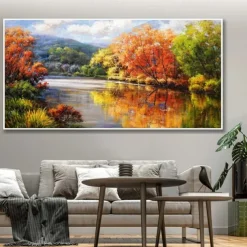 Handmade Oil Painting Canvas Wall Art Decoration Rivers and Lakes Reflect the Natural Scenery Landscape for Home Decor Rolled Frameless Unstretched Painting