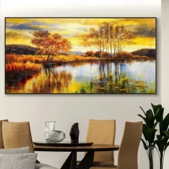 Handmade Oil Painting Canvas Wall Art Decoration Rivers and Lakes Reflect the Natural Scenery Landscape for Home Decor Rolled Frameless Unstretched Painting