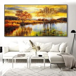 Handmade Oil Painting Canvas Wall Art Decoration Rivers and Lakes Reflect the Natural Scenery Landscape for Home Decor Rolled Frameless Unstretched Painting