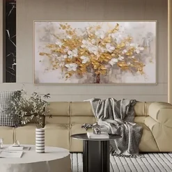 Handmade Oil Painting Canvas Wall Art Decoration Light Luxury Abstract Gold Flowers for Home Decor Rolled Frameless Unstretched Painting