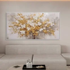 Handmade Oil Painting Canvas Wall Art Decoration Light Luxury Abstract Gold Flowers for Home Decor Rolled Frameless Unstretched Painting