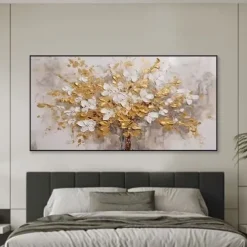 Handmade Oil Painting Canvas Wall Art Decoration Light Luxury Abstract Gold Flowers for Home Decor Rolled Frameless Unstretched Painting