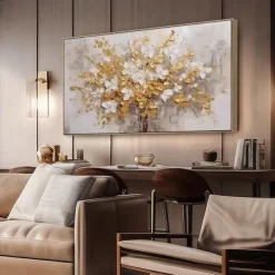 Handmade Oil Painting Canvas Wall Art Decoration Light Luxury Abstract Gold Flowers for Home Decor Rolled Frameless Unstretched Painting