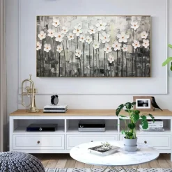Handmade Oil Painting Canvas Wall Art Decoration Palette Knife Painting Classic White Plum Blossom for Home Decor Rolled Frameless Unstretched Painting