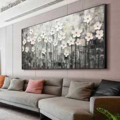Handmade Oil Painting Canvas Wall Art Decoration Palette Knife Painting Classic White Plum Blossom for Home Decor Rolled Frameless Unstretched Painting