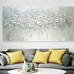 Handmade Oil Painting Canvas Wall Art Decoration Palette Knife Painting Classic White Plum Blossom for Home Decor Rolled Frameless Unstretched Painting
