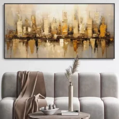 Handmade Oil Painting Canvas Wall Art Decoration Modern Abstract Urban Architecture for Living Room Home Decor Rolled Frameless Unstretched Painting