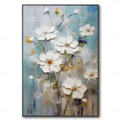 Handmade Oil Painting Canvas Wall Art Decoration Thick Oil White Abstract Flowers for Home Decor Rolled Frameless Unstretched Painting