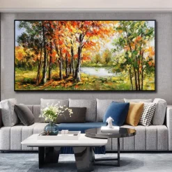 Handmade Oil Painting Canvas Wall Art Decoration Modern Beautiful Maple Forest Scenery for Living Room Home Decor Rolled Frameless Unstretched Painting