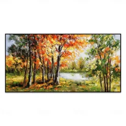 Handmade Oil Painting Canvas Wall Art Decoration Modern Beautiful Maple Forest Scenery for Living Room Home Decor Rolled Frameless Unstretched Painting