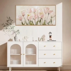 Handmade Oil Painting Canvas Wall Art Decoration Modern Abstract Pink Lily Flower for Living Room Home Decor Rolled Frameless Unstretched Painting