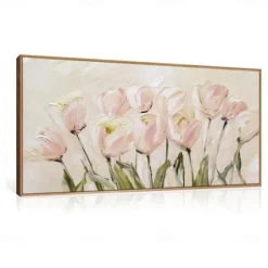 Handmade Oil Painting Canvas Wall Art Decoration Modern Abstract Pink Lily Flower for Living Room Home Decor Rolled Frameless Unstretched Painting