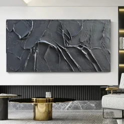 Handmade Oil Painting Canvas Wall Art Decoration Modern Abstract Texture Black for Living Room Home Decor Rolled Frameless Unstretched Painting