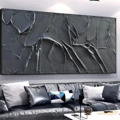 Handmade Oil Painting Canvas Wall Art Decoration Modern Abstract Texture Black for Living Room Home Decor Rolled Frameless Unstretched Painting
