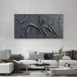 Handmade Oil Painting Canvas Wall Art Decoration Modern Abstract Texture Black for Living Room Home Decor Rolled Frameless Unstretched Painting