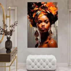 Handmade Oil Painting Canvas Wall Art Decoration Figure Portrait African Beautiful Girl Abstract for Home Decor Rolled Frameless Unstretched Painting