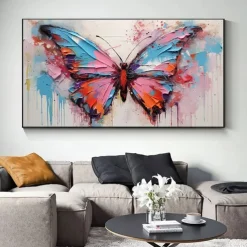 Handmade Oil Painting Canvas Wall Art Decoration Modern Abstract Texture Knife Drawing colorful Butterflie for Living Room Home Decor Rolled Frameless Unstretched Painting