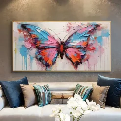 Handmade Oil Painting Canvas Wall Art Decoration Modern Abstract Texture Knife Drawing colorful Butterflie for Living Room Home Decor Rolled Frameless Unstretched Painting