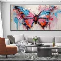 Handmade Oil Painting Canvas Wall Art Decoration Modern Abstract Texture Knife Drawing colorful Butterflie for Living Room Home Decor Rolled Frameless Unstretched Painting