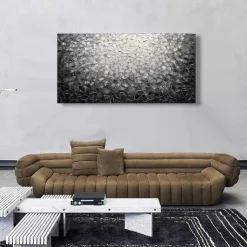 Handmade Oil Painting Canvas Wall Art Decoration Modern Abstract Texture Black White for Living Room Home Decor Rolled Frameless Unstretched Painting