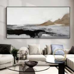 Handmade Oil Painting Canvas Wall Art Decoration Black and White Minimalism Abstract for Home Decor Rolled Frameless Unstretched Painting