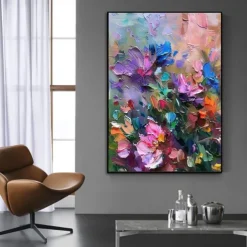 Handmade Oil Painting Canvas Wall Art Decoration Abstract Flowers for Home Decor Rolled Frameless Unstretched Painting
