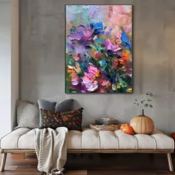 Handmade Oil Painting Canvas Wall Art Decoration Abstract Flowers for Home Decor Rolled Frameless Unstretched Painting
