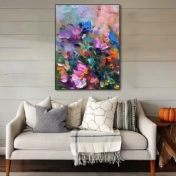 Handmade Oil Painting Canvas Wall Art Decoration Abstract Flowers for Home Decor Rolled Frameless Unstretched Painting