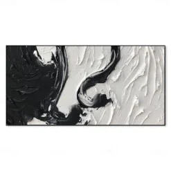 Handmade Oil Paintings Canvas Wall Art Decoration Black And White Minimalism Abstract Thick Oil Knife Drawing for Home Decor Rolled Frameless Unstretched Painting