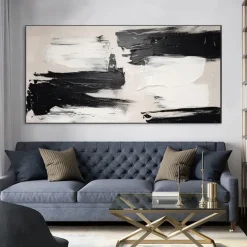 Handmade Oil Paintings Canvas Wall Art Decoration Black And White Minimalism Abstract Thick Oil Knife Drawing for Home Decor Rolled Frameless Unstretched Painting