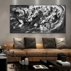 Handmade Oil Paintings Canvas Wall Art Decoration Black And White Minimalism Abstract Thick Oil Knife Drawing for Home Decor Rolled Frameless Unstretched Painting
