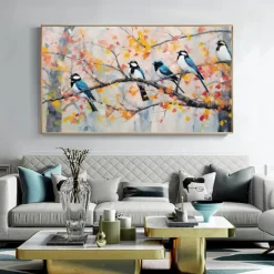 Handmade Original Blue bird Oil Painting On Canvas Wall scenery Art Painting for Home Decor With Stretched Frame/Without Inner Frame Painting