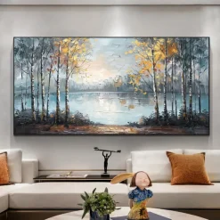 Handmade Original Colorful Forest Oil Painting On Canvas Wall Abstract Tree Landscape Painting for Home Decor With Stretched Frame/Without Inner Frame Painting