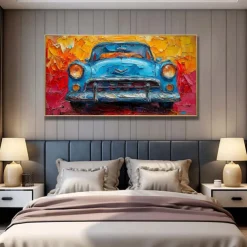 Handmade Original Colorful Car Oil Painting On Canvas Abstract Race Car Wall Art for Home Decor With Stretched Frame Without Inner Frame Painting