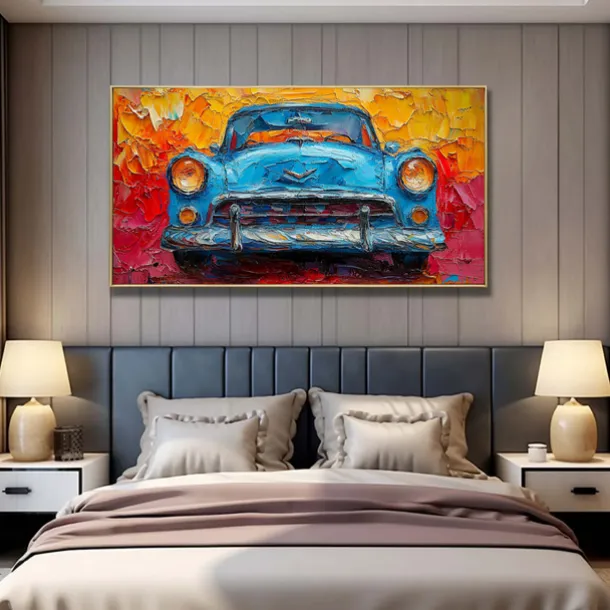 Handmade Original Colorful Car Oil Painting On Canvas Abstract Race Car Wall Art for Home Decor With Stretched Frame Without Inner Frame Painting