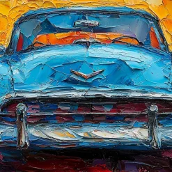 Handmade Original Colorful Car Oil Painting On Canvas Abstract Race Car Wall Art for Home Decor With Stretched Frame Without Inner Frame Painting