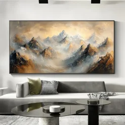 Handmade Original Colourful Mountains Oil Painting On Canvas Abstract Mountain Landscape Wall Art for Home Decor With Stretched Frame Without Inner Frame Painting