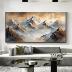 Handmade Original Colourful Mountains Oil Painting On Canvas Abstract Mountain Landscape Wall Art for Home Decor With Stretched Frame Without Inner Frame Painting