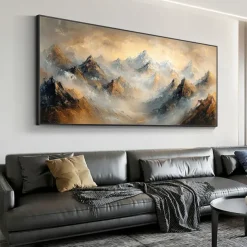 Handmade Original Colourful Mountains Oil Painting On Canvas Abstract Mountain Landscape Wall Art for Home Decor With Stretched Frame Without Inner Frame Painting
