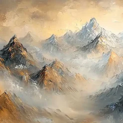 Handmade Original Colourful Mountains Oil Painting On Canvas Abstract Mountain Landscape Wall Art for Home Decor With Stretched Frame Without Inner Frame Painting