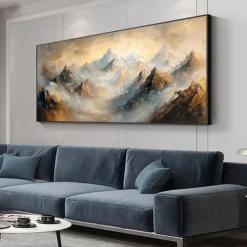 Handmade Original Colourful Mountains Oil Painting On Canvas Abstract Mountain Landscape Wall Art for Home Decor With Stretched Frame Without Inner Frame Painting