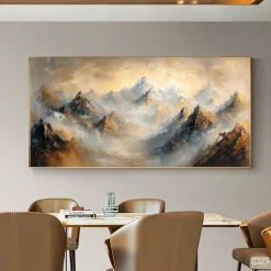 Handmade Original Colourful Mountains Oil Painting On Canvas Abstract Mountain Landscape Wall Art for Home Decor With Stretched Frame Without Inner Frame Painting