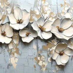 Handmade Original 3D Texture Flowers Oil Painting On Canvas Abstract White Floral Wall Art for Home Decor With Stretched FrameWithout Inner Frame Painting