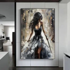 Handmade Original Dancing Girl Oil Painting On Canvas Abstract Figure Art Painting Large Violin Wall Art Bedroom Wall Decor Handmade Gift No Frame