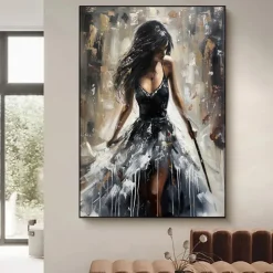 Handmade Original Dancing Girl Oil Painting On Canvas Abstract Figure Art Painting Large Violin Wall Art Bedroom Wall Decor Handmade Gift No Frame