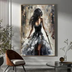 Handmade Original Dancing Girl Oil Painting On Canvas Abstract Figure Art Painting Large Violin Wall Art Bedroom Wall Decor Handmade Gift No Frame