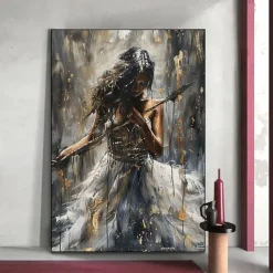 Handmade Original Dancing Girl Oil Painting On Canvas Abstract Figure Art Painting Large Violin Wall Art Bedroom Wall Decor Handmade Gift No Frame